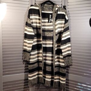 Evelyn Taylor Black, White, and Blush Striped Long Cardigan NWT